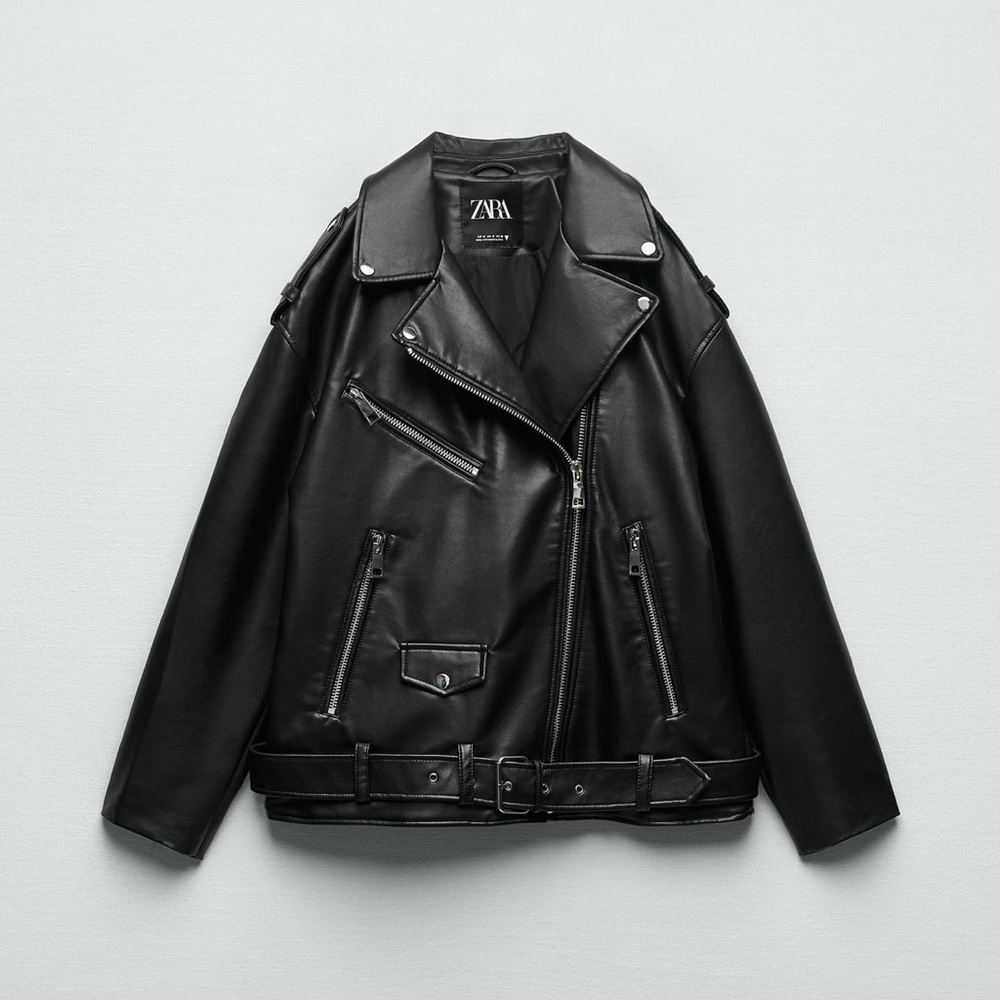 Zara oversized faux leather biker jacket